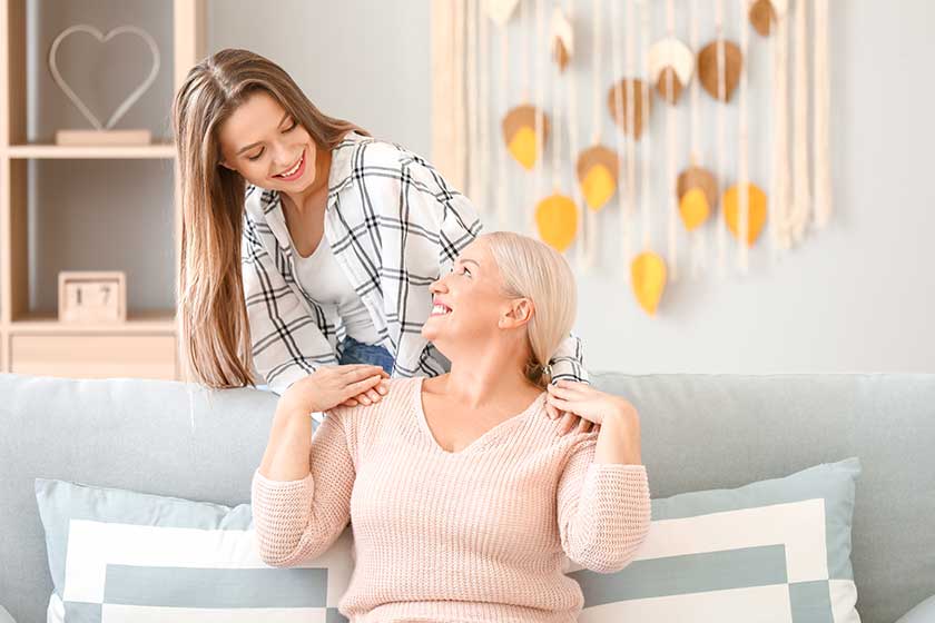 Mature woman and her adult daughter spending time